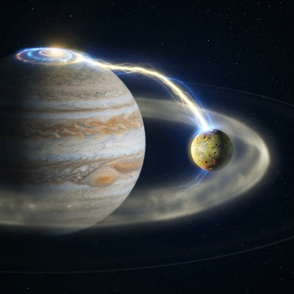 Chorros de plasma conectan su luna Ío con su magnetosfera