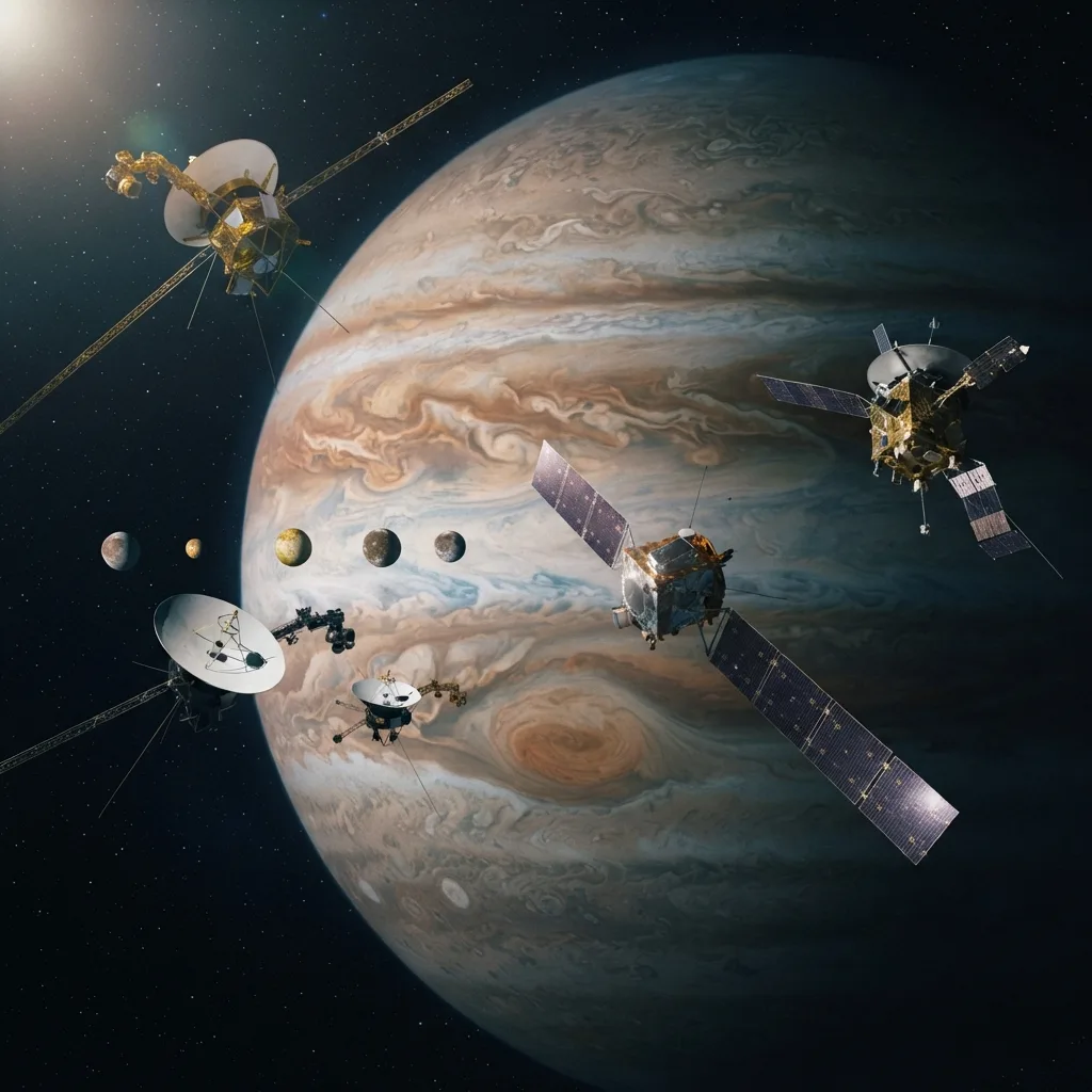 Exploración por Pioneer, Voyager, Galileo, Juno y futuras misiones