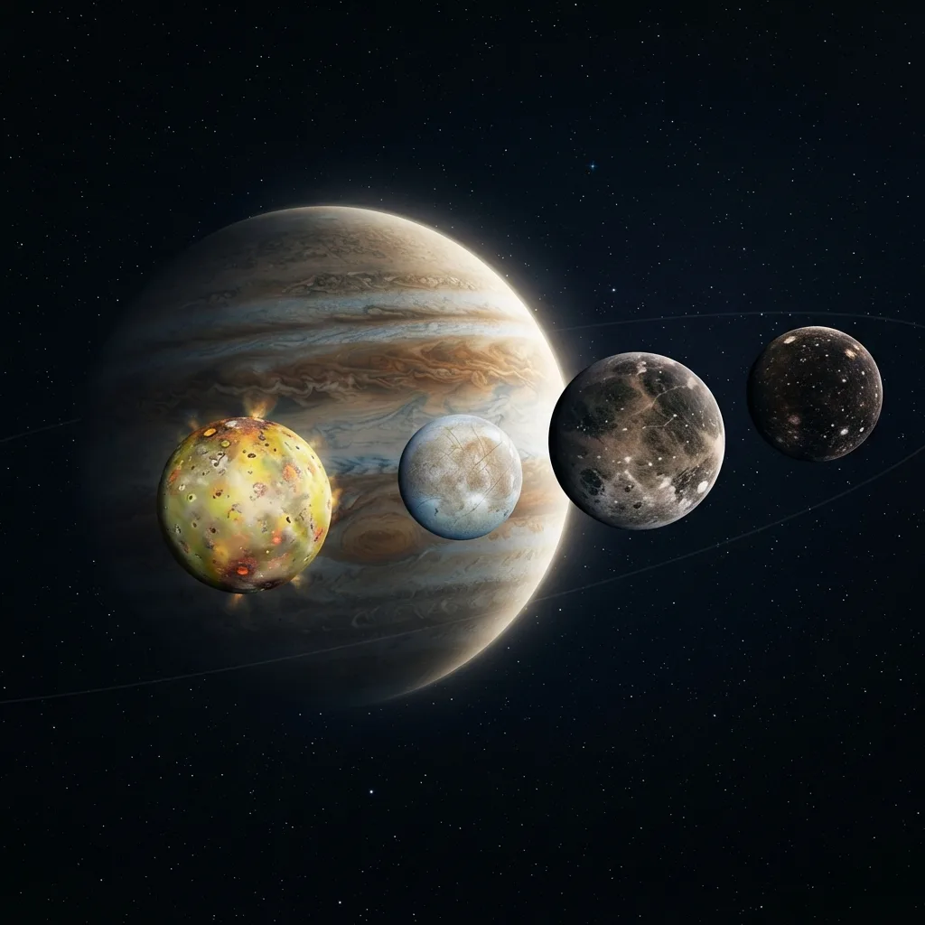 Lunas galileanas: Ío, Europa, Ganímedes y Calisto